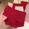 4135 # Algodão Classe A Vermelho Festivo Bolinhas Estampa de Leopardo Cueca Boxer para Menina 10A Virilha Antibacteriana Cintura Média