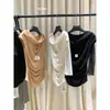 Blusa Feminina Doce Verão Estilo Francês Puro Desejo Chique Versátil Afinando Cintura com Amarração Gola Drapeada Manga Curta 80538