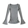 Camisa de Base Manga Longa Sino para Mulheres Design Outono e Inverno Cintura Franzida Sexy Top Interno de Comprimento Médio