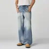 Ropa de Hombre Fengshe / Primavera estilo Americano alta calidad trabajo pesado pierna ancha con bigotes tridimensionales línea A jeans holgados