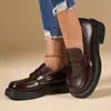 Mocasines de Suela Gruesa para Mujer 2024 Nuevos Zapatos sin Cordones de Piel Genuina Estilo Británico Versátiles Retro Zapatos de Vestir Negro Marrón