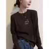 Camiseta negra de manga larga acanalada de algodón puro estilo coreano para mujer, moderna y versátil, top juvenil y elegante, camiseta básica para otoño