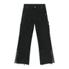 Pantalones Casuales de Mezclilla con Manchas Estilo High Street Cremallera Abertura Pantalones Rectos Modernos para Hombre Ropa de Trabajo Americana Pantalones Bootcut