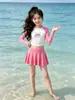 Conjunto de Maiô de Verão para Meninas com Manga Longa, Fenda, Proteção Solar, Duas Peças, Novo de Verão, Roupa Infantil, Roupa de Verão, Secagem Rápida