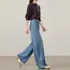 Nuevos estilos de otoño e invierno de pantalones vaqueros de pierna ancha estilo coreano para embarazadas, con líneas de corte diagonales, diseñados para ocultar el vientre, crear un efecto adelgazante y cubrir las caderas, con un diseño de longitud hasta el suelo