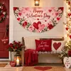 Bandera de Abanico de Medio Círculo Popular Transfronteriza para el Día de San Valentín, Tela Romántica de Corazón de Amor para Colgar en la Pared, Decoración para Fiestas Festivas, Fondo para Fotos