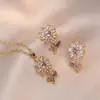 Conjunto de Collar y Aretes de Margarita de Nuevo Estilo Transfronterizo Super Brillante Lleno de Diamantes Luz de Girasol Joyería de Lujo Exclusivamente para Shein