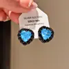 Susurros de Mi Amor~ Pendientes de Corazón de Circonita con Fragmento de Hielo, Estilo Dulce Exquisito, Pendientes de Noche de Lujo Ligero de Alta Gama para Mujer
