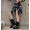 Botines Europeos y Americanos Otoño e Invierno 2025 Versátiles Retro Tacón Grueso Puntiagudos Hebilla de Cinturón de Cuero Moda Botas Western Remaches Plisados Botines Cortos
