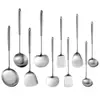Utensilios de cocina de acero inoxidable 304 con mango largo, espátula para wok, juego de cocina, cucharón para olla caliente, colador, espátula para champiñones