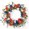 Guirlanda de Rattan para o Dia da Independência Americana e Dia Nacional, Flores Artificiais Vermelhas, Brancas e Azuis, Adereços Festivos, Decoração de Rattan