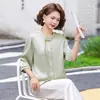 Nuevo conjunto de ropa de verano para mujer talla grande con mangas de tres cuartos, camisa con cuello elegante para mujer de mediana edad 2026, conjunto versátil de dos piezas