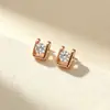 Pendientes de botón geométricos en forma de U con un solo diamante para mujer, oro rosa, marco cuadrado simple, pendientes de diamante incrustado, pendientes exquisitos de nicho para el trabajo