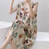 Camisón de seda de algodón para mujer, suelto, largo medio, sin mangas, para uso doméstico, pijama con espalda descubierta y falda con escote en V doble