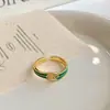 Anillo Retro Nuevo Chinoiserie Esmalte Goteo Glaseado Estampado Azul Quemado Antiguo Nicho Versátil Anillo Dedo Índice