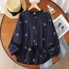 Colección Otoño 2026 Estilo Étnico Retro Bordado Suave Doble Capa Gasa de Algodón Camisa de Manga Larga Top Adelgazante para Mujer