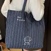 Nova Bolsa Tote de Lona Dupla Face, Bolsa de Ombro Jeans Casual de Grande Capacidade para Estudantes, Bolsa de Ombro Estilo Coreano Estilo Preguiçoso