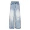 Jeans Rectos Lavados Degradados Desgastados Rasgados Estilo Callejero Vintage Holgados Pierna Ancha Pantalones Largos Hombre