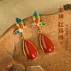 Pendientes Elegantes Retro Estilo Francés Mariposa Esmaltada Gota de Agua Plata S925 Pendientes para Mujer