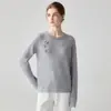 Suéter de punto tridimensional de lujo minimalista, cuello redondo, de seda de morera y cachemira, suéter casual holgado para mujer