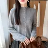 Cardigan de Tricô Jacquard Vazado Pesado Feminino, Gola Redonda, Casaco Suéter Macio e Fofo, Solto, Peça Externa Elegante