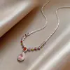 Collar de Trigo con Gota de Agua de Zirconia Colorida Estilo Europeo y Americano, Cadena de Clavícula Versátil Simple y a la Moda, Collar de Lujo Ligero de Alta Gama al por Mayor