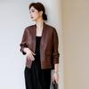 Chaqueta de Cuero Genuino Estilo Primavera 2026 Haining para Mujer, Corta, Cuello en V, Casual, Piel de Oveja Genuina, Abrigo Holgado