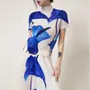 Conjunto de Saia Plissada Feminino Moda Verão Design Estampado Camiseta Manga Curta Slim e Saia Conjunto de Duas Peças