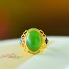 Estilo Chinês Estilo da Maré Nacional Conjunto de Prata 925 Rosto de Ovo de Jaspe Hotan Anel Verde Pinheiro HTYR021