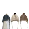 Gorro de Bebé Lindo con Bola de Pelo Estilo Coreano Otoño e Invierno Estilo Nuevo Protección para Orejas Cálido Cortavientos con Cordones Gorro de Lana para Niños y Niñas