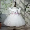 Novo Vestido Infantil Vestido de Princesa com Mangas Bufantes, Vestido de Tule com Aplique 3D para Meninas, Vestido de Performance, Saia Bufante