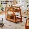 Mesa Auxiliar de Sofá de Madera Maciza, Mesa de Café Pequeña para Sala de Estar, Carrito Móvil con Ruedas, Mesita de Noche, Estante de Almacenamiento, Mesa Pequeña
