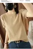 Transfronterizo 100% Algodón Tejido Manga Corta Mujer Verano Nueva Moda Versátil Delgado Camiseta Casual Holgada Media Manga Estilo Delgado