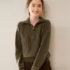 Suéter de cachemira para mujer con cuello alto, doble capa, top cálido, media cremallera, versátil y moderno, nuevo suéter cálido de otoño e invierno para mujer