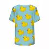 Verano Verde Menta Hombro Slim Cuello en V Manga Corta Uniforme Médico de Enfermera Estampado 3D Pato de Dibujos Animados