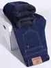 Jeans Clássico de Luxo Leve Forrado com Lã Masculino Outono e Inverno Elástico Business Casual para Meia-idade Quente Espesso Calças de Perna Reta