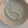 Pulseira de pérola eletroforética de prata grossa Aquamarus, leve, luxo, nicho, estilo francês, feminina, pulseira de pérola de vidro Shijia, joia de mão