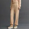 Calça de Moletom Feminina Retrô de Malha Cashmere Moda Casual Simples Versátil Outono e Inverno Novo Estilo Urbano Calças de Cashmere