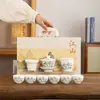 Juego de té de porcelana de jade con grasa de cordero de alta gama, una colección completa de "Mil Millas de Ríos y Montañas" como regalo para ancianos y clientes, personalizable con logotipo