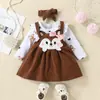 Conjunto de Vestido com Estampa de Raposa Cartoon Amor, Manga Longa, Alça de Segurança e Laço para Bebês e Crianças Pequenas - Outono e Inverno 2023