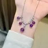 Joia de prata de lei s925 tom roxo design de nicho pingente de franja cristal roxo natural corrente para clavícula feminina de luxo leve alta qualidade