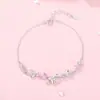Pulseira Tichia Original Rosa Zircônia Laço para Mulheres Prata de Lei S925 Design de Nicho Exquisita Doce Coração de Menina Joia de Mão