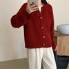 Cárdigan de Punto con Cuello Redondo y Botones de Cuerno para Mujer, Estilo Perezoso Nuevo Estilo Otoño e Invierno, Suéter Exterior Holgado de Manga Larga