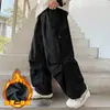 Z1309 Calça Reta Solta de Cashmere Inteiriça para Meninos Yang Inicial Forrada com Lã Inverno Calças Casuais para Crianças de Tamanho Médio e Grande Barra de Calça Tendência