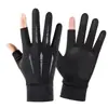 Guantes finos de protección solar para llevar, de temporada, para conducir, ciclismo al aire libre, protección UV, guantes de seda de hielo, antideslizantes, dos guantes sin dedos