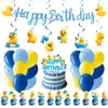 Paquete de Decoración de Cumpleaños Nuevo Patito Amarillo de Amazon Tema Vasos de Papel Desechables, Servilletas de Papel, Platos de Papel, Banderines y Banderas