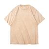 Camiseta Retrô Juvenil de Algodão Puro Lavado Envelhecido de Manga Curta e Gola Redonda Larga com Estampa de Floco de Neve Frita da Moda