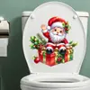 Navidad Dibujos Animados Papá Noel Caja de Regalo Pegatina para Tapa de Inodoro Baño Tapa de Inodoro Atmósfera Festiva Pegatina Decorativa