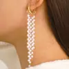 Pendientes de borla largos Mori de lujo ligeros con hebilla de oreja de perla simple europea y americana, nuevos pendientes al por mayor