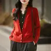 Elegante cárdigan de punto de lana con cuello en V, estilo dos piezas falsas, para mujer, con ribete de encaje y diseño calado, abrigo suéter de corte holgado